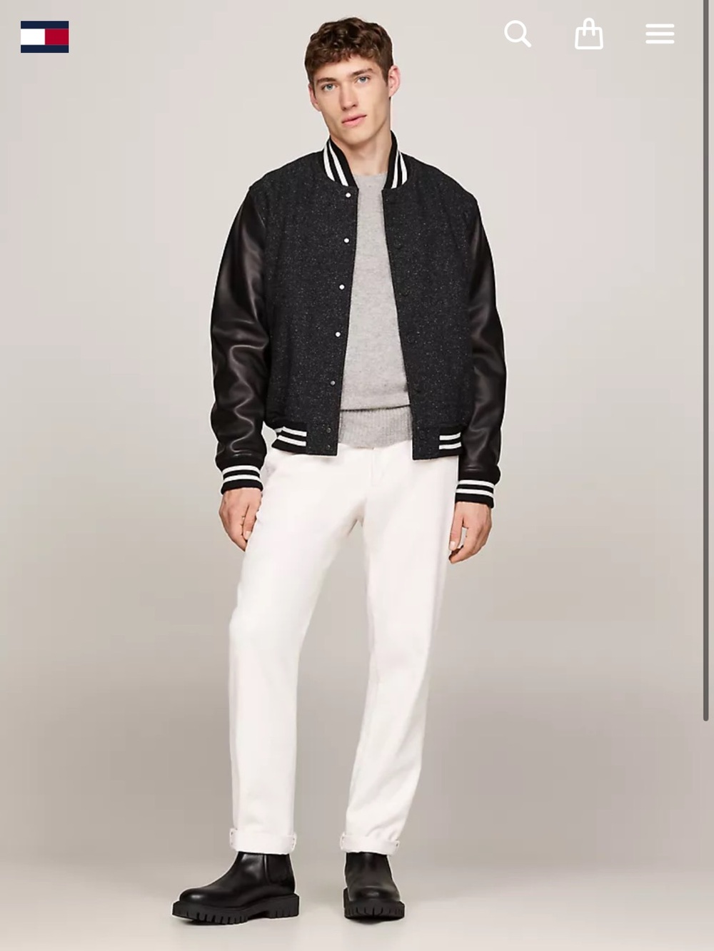 Men's Tommy Hilfiger Black Leather & Wool Bomber Jacket